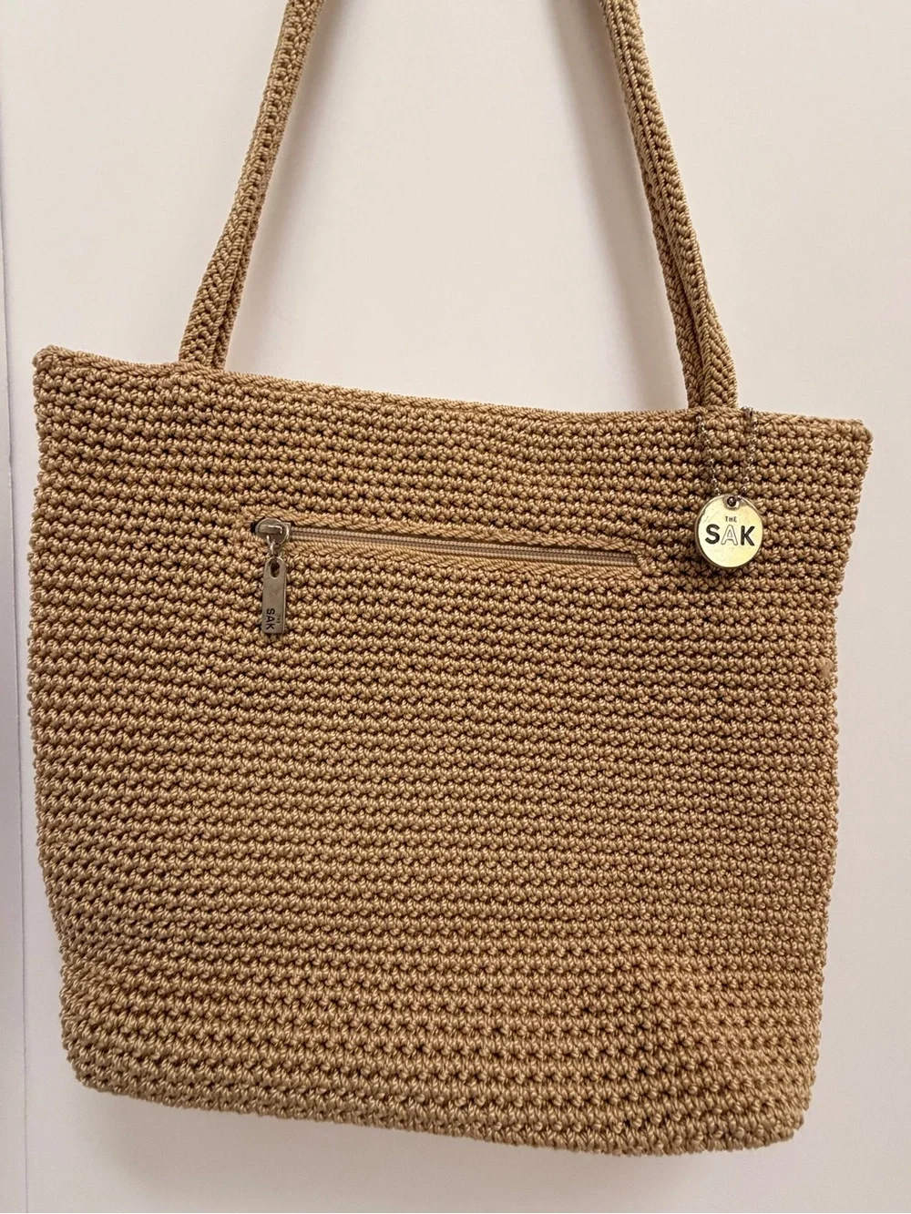 The Sak Tan Crochet Tote Bag with Front Zip Pocket